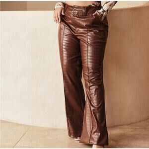 PrettyLittleThings Brown Croco Vegan Leather Pants 18 NWT
